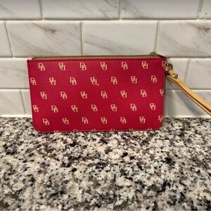 Dooney & Bourke Red Monogram Wristlet Wallet DB Logo Zip Pouch